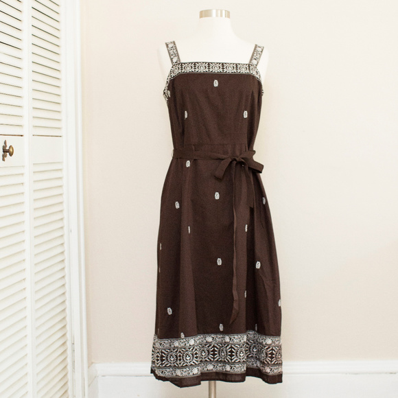 LOFT Dresses & Skirts - Loft Brown & White Embroidered Sundress 8